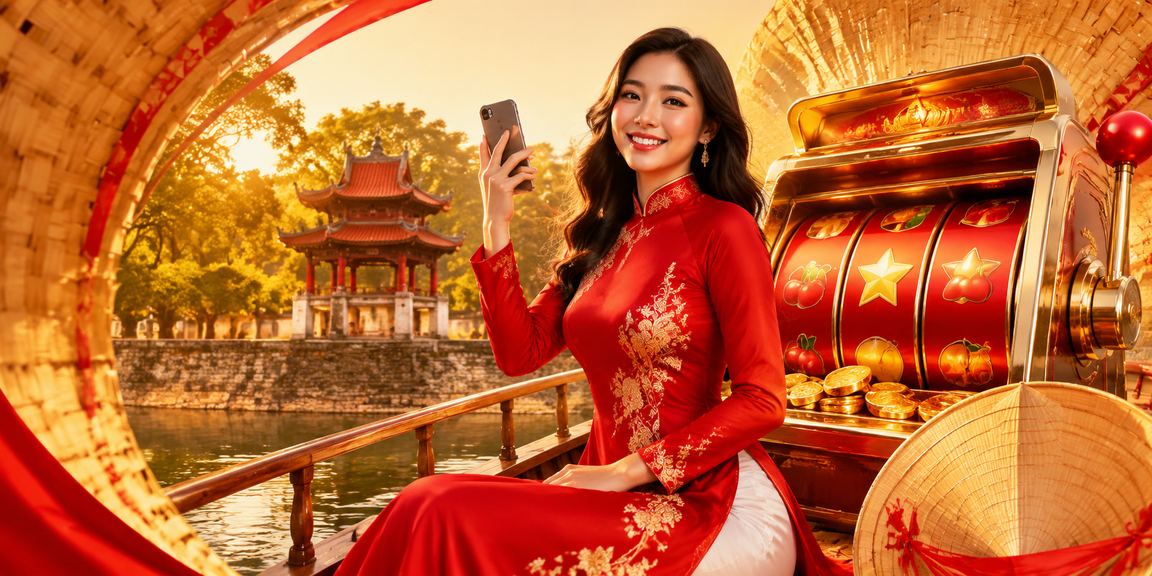 Phụ nữ Hà Nội mặc áo dài chơi slot game trực tuyến trên điện thoại